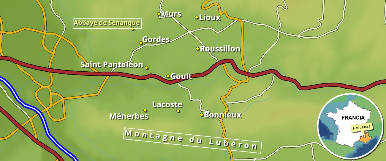 Cartina dei villaggi arroccati del Luberon in Provenza