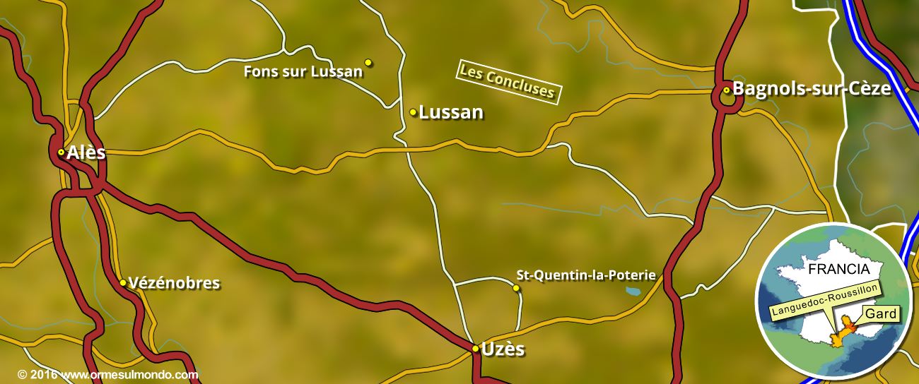 Cartina dell'area geografica di Lussan