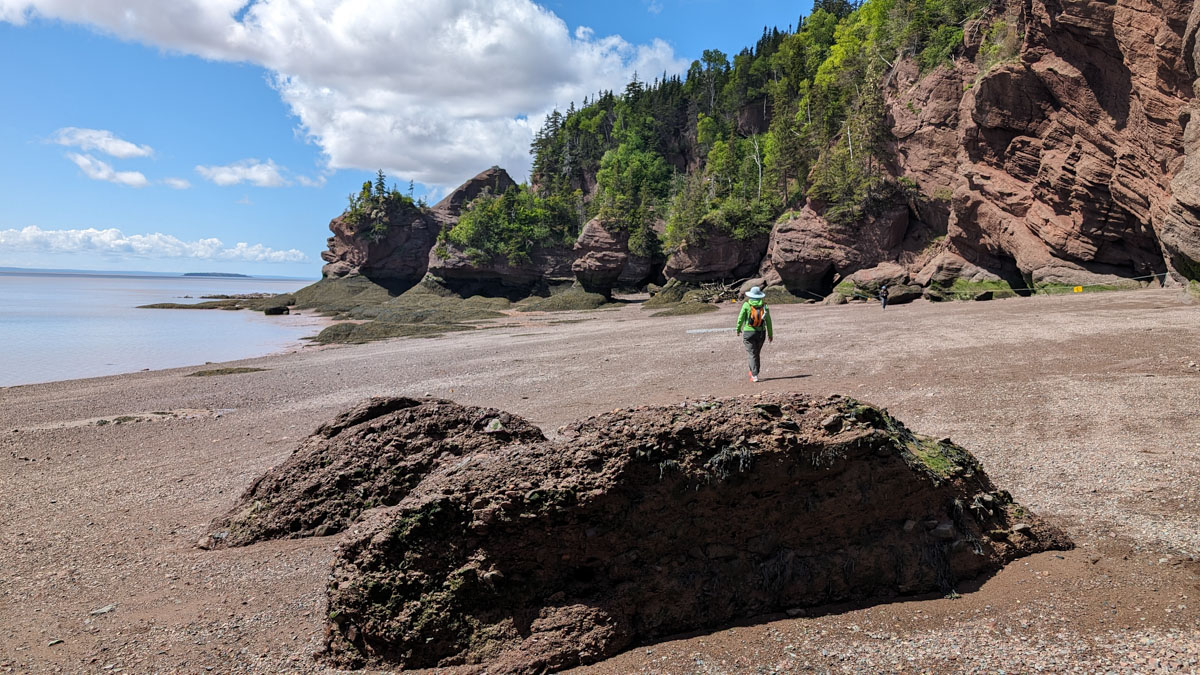 Amelie si allontana sulla spiaggia della baia